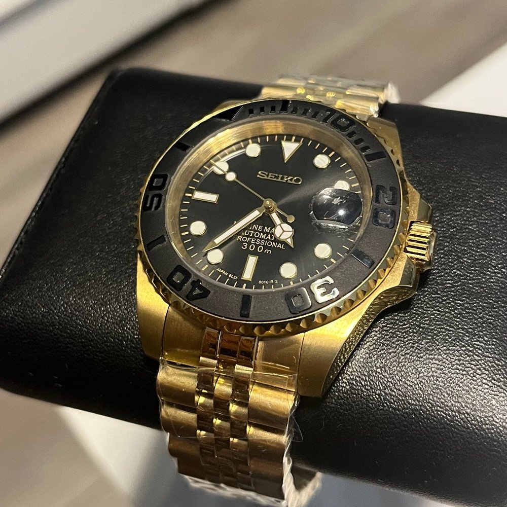 Seiko Custom Gold PVD Mod Jubilee Submariner Automatic Watch